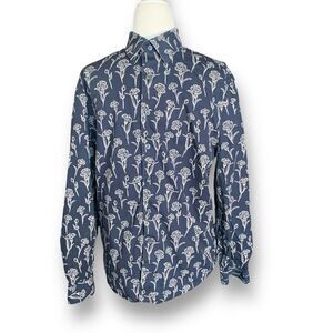 Express Navy Blue Floral Button Down Shirt